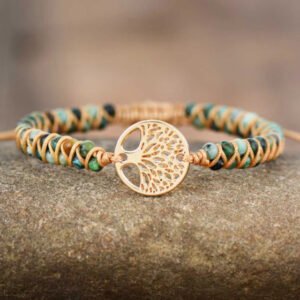 Natural agate bead friendship bracelet hand-woven adjustable