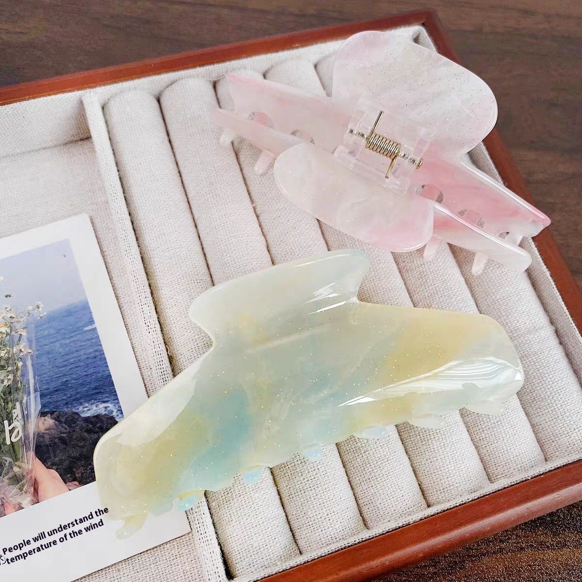 UV color changing hair claw clip holding updo