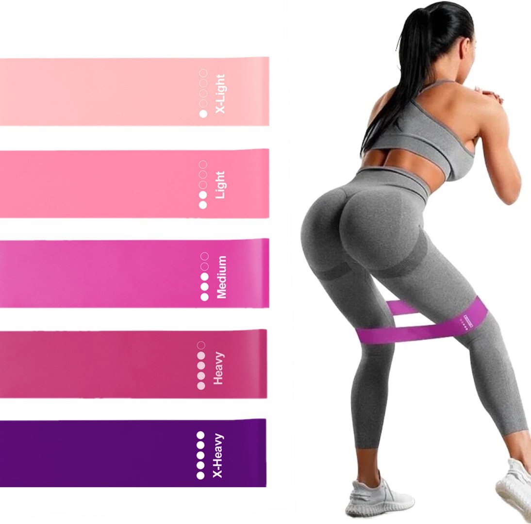 Resistance Bands Set of 5 – Colour-Coded Levels for Home Workouts & Physio