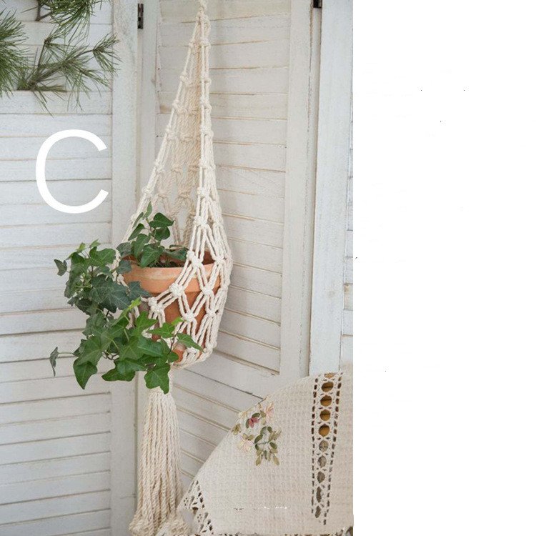 Hand knotted hanging planter net indoor