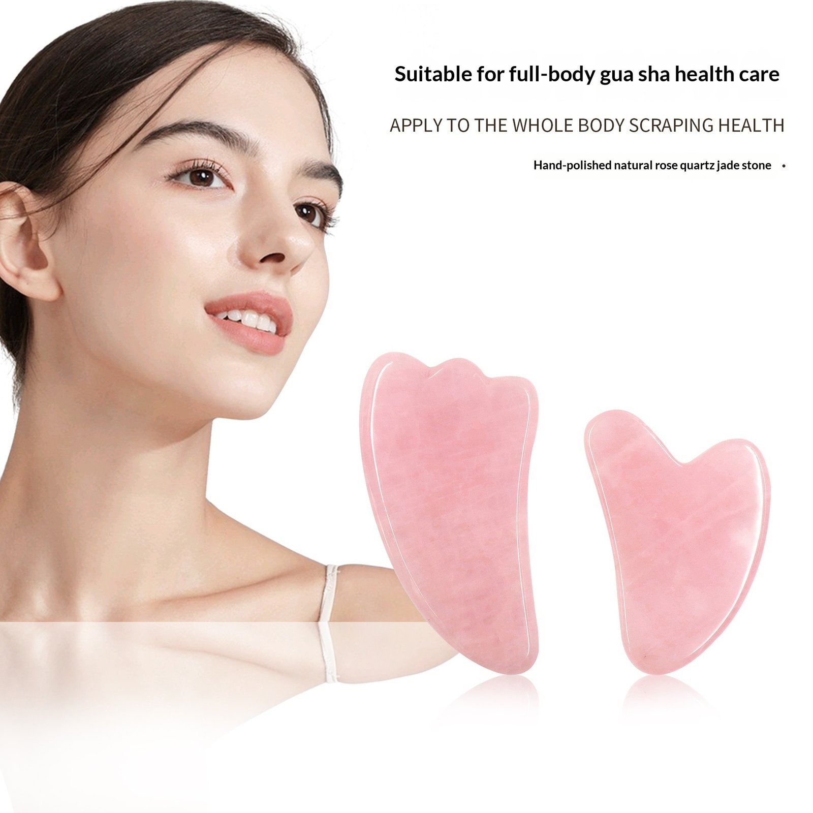 Rose Quartz & Jade Gua Sha Facial Massage Stone – Sculpt, De-Puff & Glow - Image 2