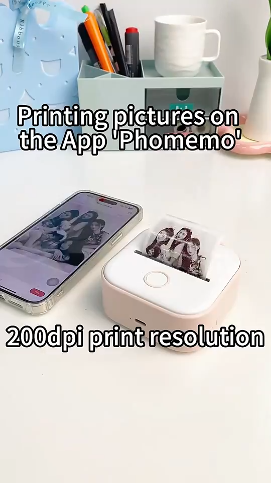 Mini sticker printer with app fonts and templates