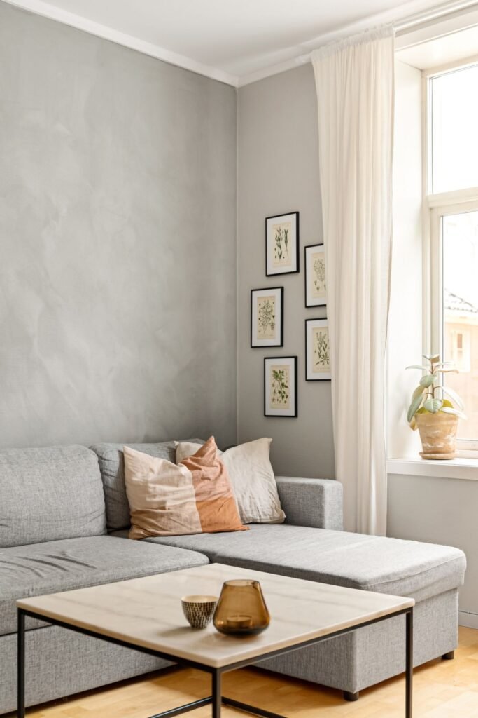 A bright minimalist living room that makes the most of a small space